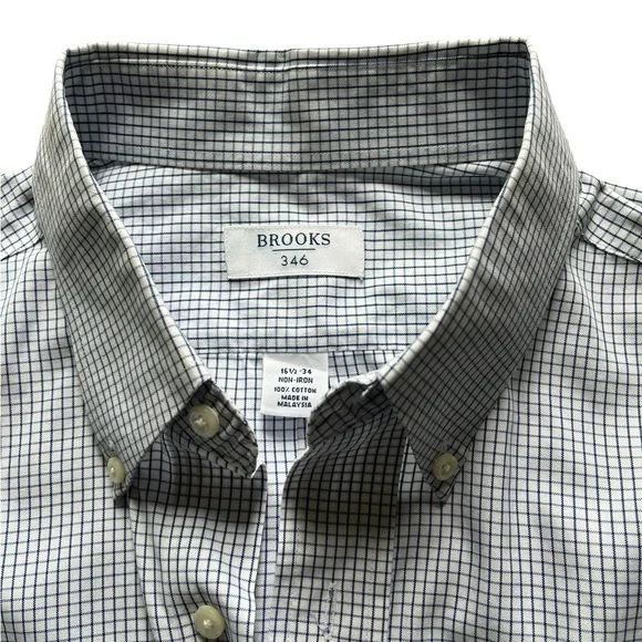 Brooks Men's Size and 16/34 Navy and White Grid Shirt - Picture 1 of 8